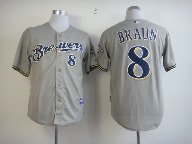 Men Milwaukee Brewers #8 Braun Grey MLB Jerseys